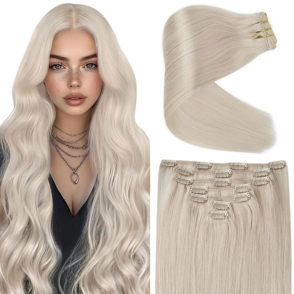 Blonde Clip In Hair Extensions 18 Inch Real Human Hair Natural Look